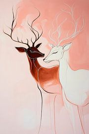 Two creatively depicted deer in tenderness by Poster Art Shop