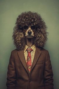 Portrait réaliste d'un chien caniche des années 1960 sur Digitale Schilderijen