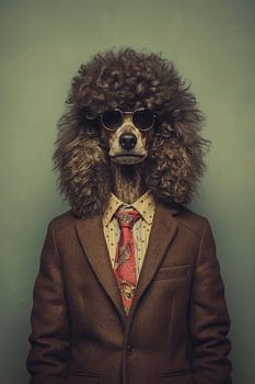 Ein realistisches Porträt eines Pudelhundes aus den 1960er Jahren