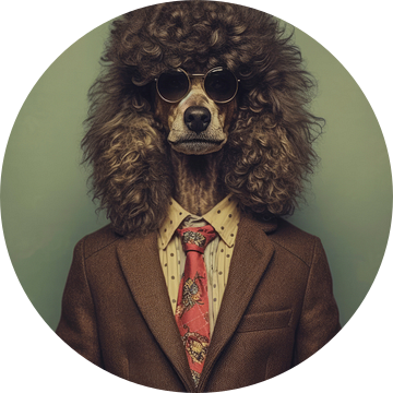 Een realistisch portret van een poedel hond uit de jaren 60 van Digitale Schilderijen