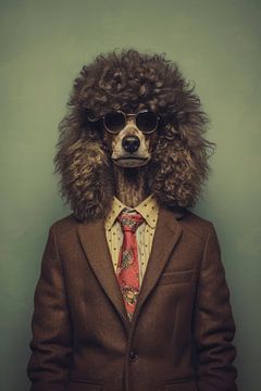 Portrait réaliste d'un chien caniche des années 1960 sur Digitale Schilderijen