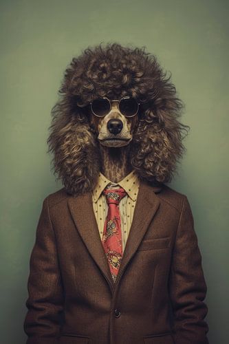 Een realistisch portret van een poedel hond uit de jaren 60