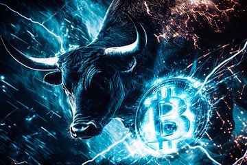 Bull market and Bitcoin symbol - Digital by Poster Art Shop