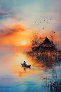 Zonsondergang bij het water van Poster Art Shop