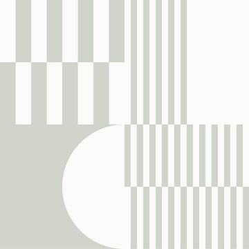 Moderne abstracte geometrische kunst in saliegroen en gebroken wit nr. 9 van Dina Dankers