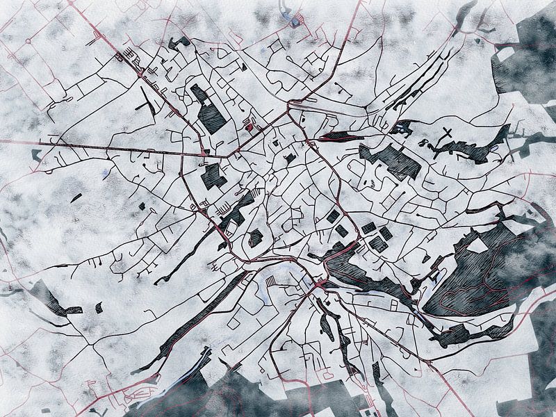 Map of Eupen with the style 'White Winter' by Maporia