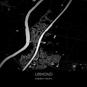 Carte en noir et blanc d'Urmond, Limbourg. sur Rezona
