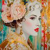 Art Deco / Pop Art Portrait einer eleganten Frau mit Blumen von Studio Pieternel