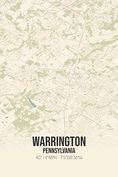 Vintage landkaart van Warrington (Pennsylvania), USA. van MijnStadsPoster