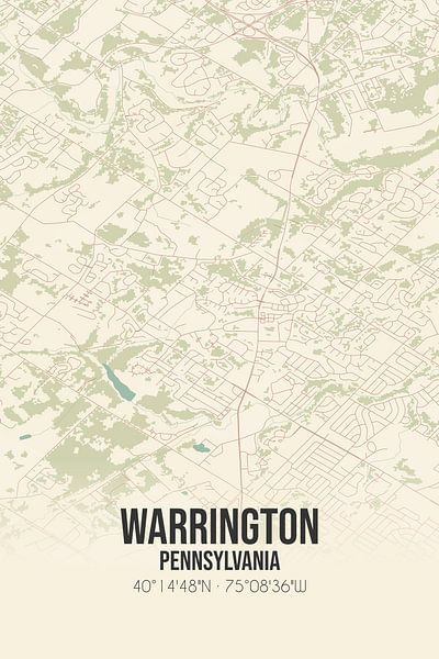 Carte ancienne de Warrington (Pennsylvanie), USA. par Affiches de lieux
