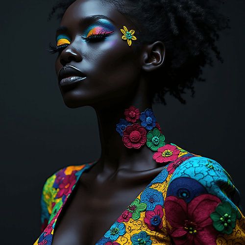 Portrait of a dark-skinned woman with colour