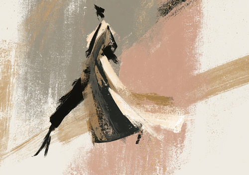 Abstract figuration in earth tones and pink