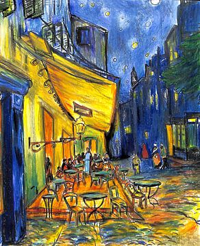 Het gezellige terras.  Inspiratie Vincent van Gogh ( 3 ) ) van Ineke de Rijk