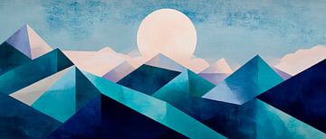 Geometrische Berge unter vollem Mondlicht von Poster Art Shop