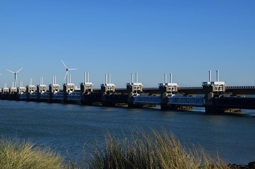 Eastern Scheldt storm surge barrier as part of the Delta Works, seen from Neeltje-Jans in Zeeland
