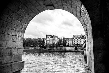 Bâtiments historiques en noir et blanc le long de la Seine à Paris. sur MICHEL WETTSTEIN