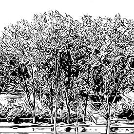 Trees black-and-white illustration by Hans Levendig (lev&dig fotografie)