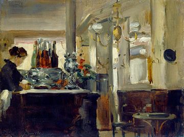 Café Bon Bock (c.1881) peinture d'Edouard Manet. En couleurs pastel brun chaud sur Dina Dankers