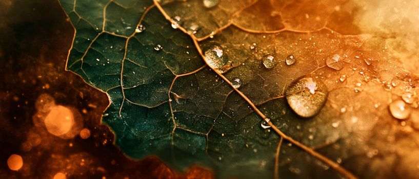 Drops on an autumn leaf by Poster Art Shop