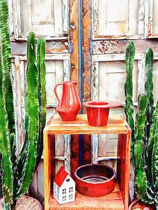 Rotes und grünes Kaktus-Display