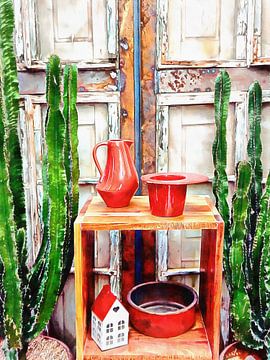 Red and Green Cactus Display
