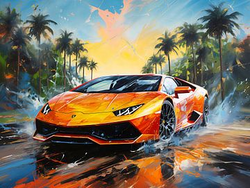 Gele Lamborghini Muurkunst. Digitale Deco Muur Kunst. Home Decor. Acryl. Kleuren. Lambo. droomauto. supersportauto van ColorWorldwide