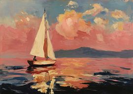 Segelboot im rosa Sonnenuntergang von Niklas Maximilian