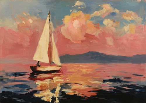 Zeilboot in de roze zonsondergang