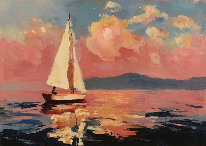 Zeilboot in de roze zonsondergang van Niklas Maximilian