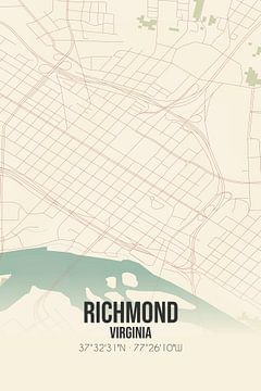 Vintage landkaart van Richmond (Virginia), USA. van Rezona