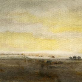 weitläufige braune Landschaft mit drei Bäumen von Claudia Gründler