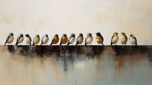 Groupe d'oiseaux sur un mur