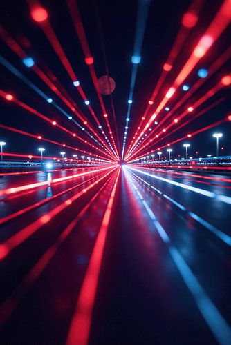 Converging Red and Blue Light Streaks at Night