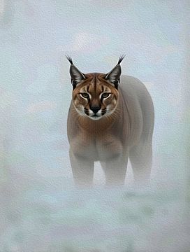 Majestic Caracal Misty Fog Impasto Wildlife Portrait by Ramy Salah Hefny