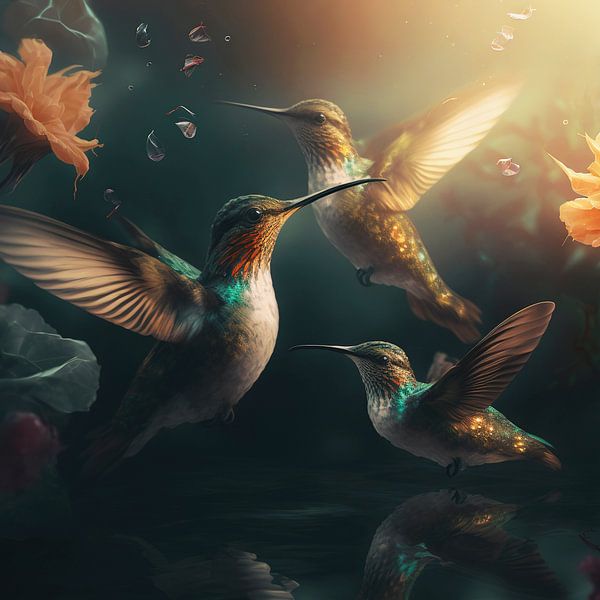 Hummingbirds underwater. by Anne Loos