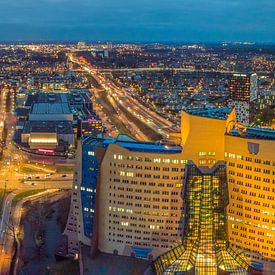 Gasunie building against a colourful play of light in the background by Peter Wiersema