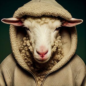 Schaf im Kapuzenpulli Portrait