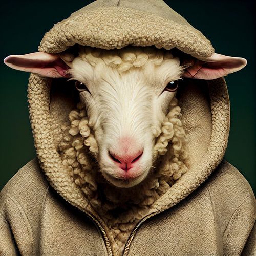 Portrait d'un mouton à capuche sur Vlindertuin-Art