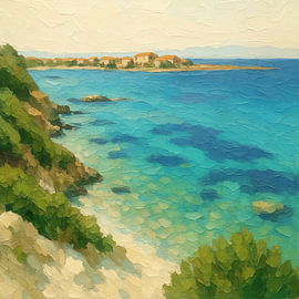 Archangelos an der türkisfarbenen Küste (AI) (Griechenland, Peloponnes, Meer, Farben, sonnig, mediterran) von Natalie Bruns