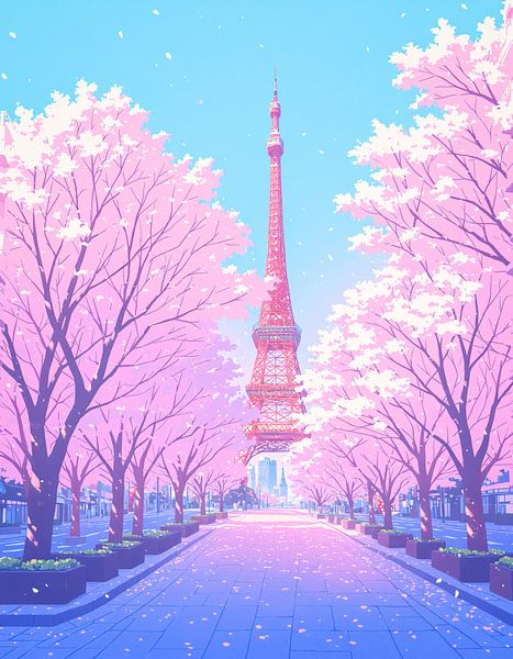 Anime Scenery Tokyo Tower Japan Pastel Colors Lofi par Ruzerin