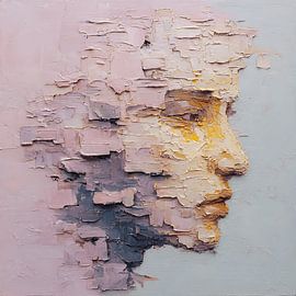 Ein fragmentierter, schwebender Kopf, in dessen Inneren ein Licht leuchtet von Aden Pink Studio