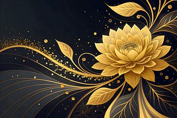 Schilderij Abstract Bloemen | Zwart Goud Schilderij | Schilderij Bloem van AiArtLand
