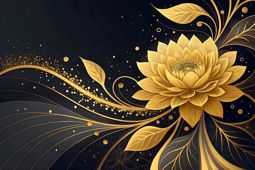 Peinture fleurs abstraites | Peinture fleurs noir et or par AiArtLand