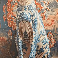 Klantfoto: The Cat With The Delft Blue Tattoo van Studio Ypie, als behang
