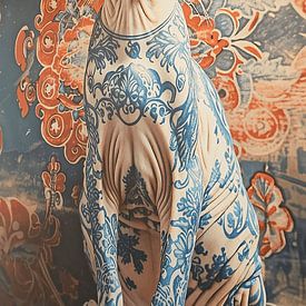 Kundenfoto: Die Katze mit dem Delfter Blau Tattoo von Studio Ypie, auf Fototapete