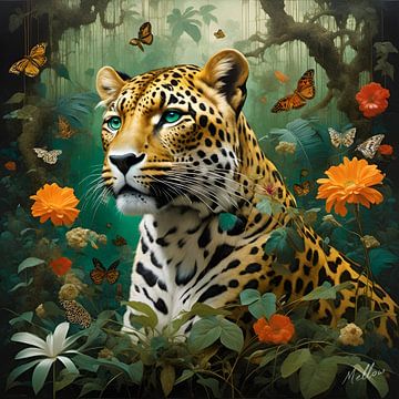 Jungel Flora Surrealismus: Jaguar von Mellow Art