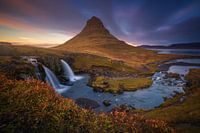 Kirkjufell Iceland during an autumn sunset 