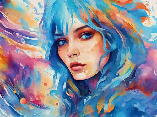 Vrouw en blauwe kleuren