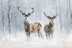 Hirsche im verschneiten Wald Stille und majestätische Winter Bild