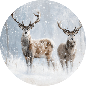 Herten in Besneeuwd Bos Stil en Majestueus Winterbeeld